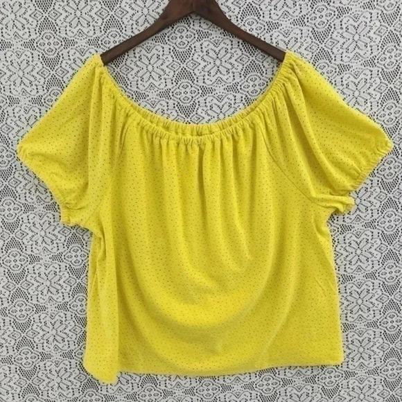 NWT Lane Bryant Boat neck Off Shoulder Short‎ sleeve Cut out Blouse 18/20 Yellow - Picture 1 of 7